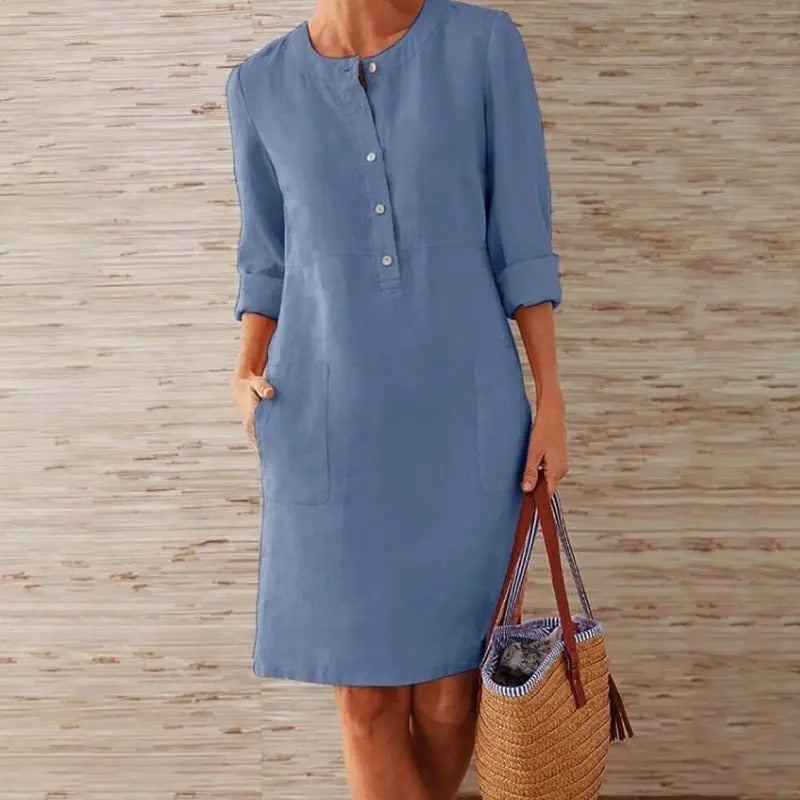 Emilie - Long Sleeve Linen Dress