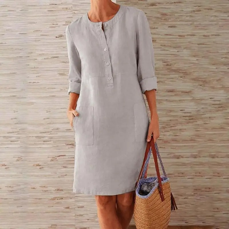 Emilie - Long Sleeve Linen Dress