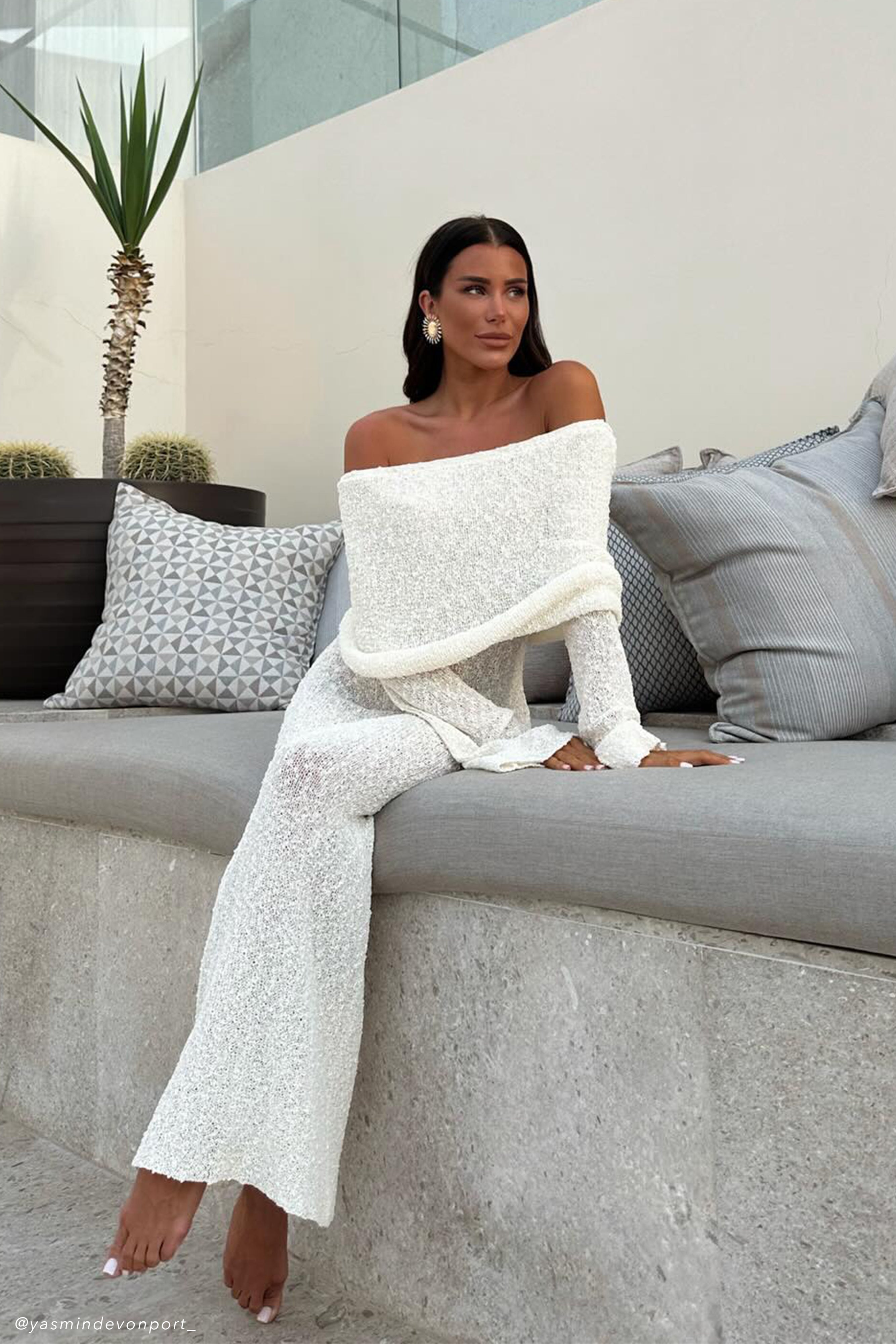 Marisol - Long Textured Dress with Off-Shoulder Design