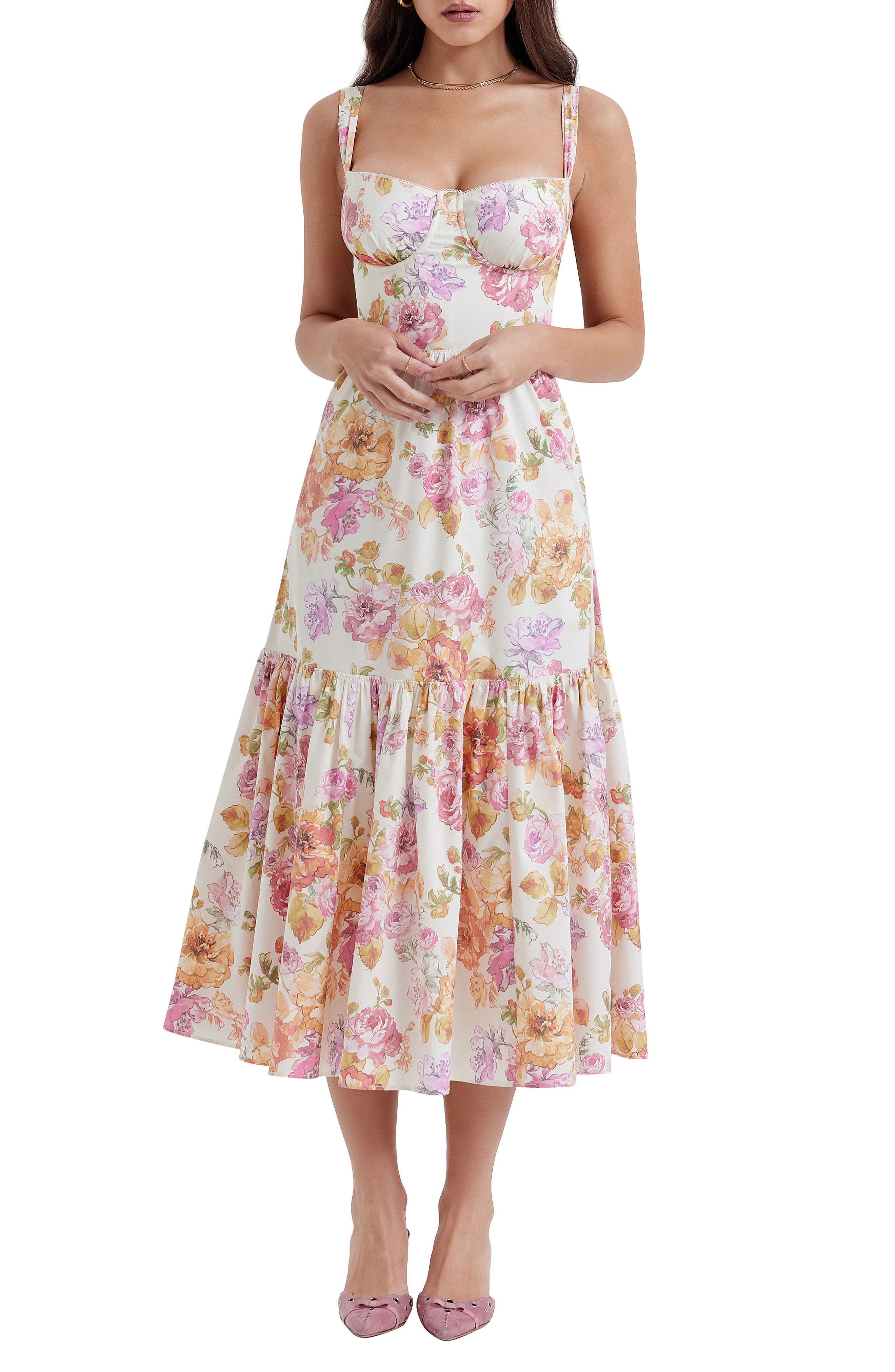 Elia – Summer Floral Stretch Cotton Corset Dress