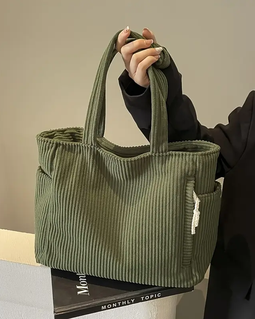 Tilda – Ribbed Tote Bag with Decorative Cord