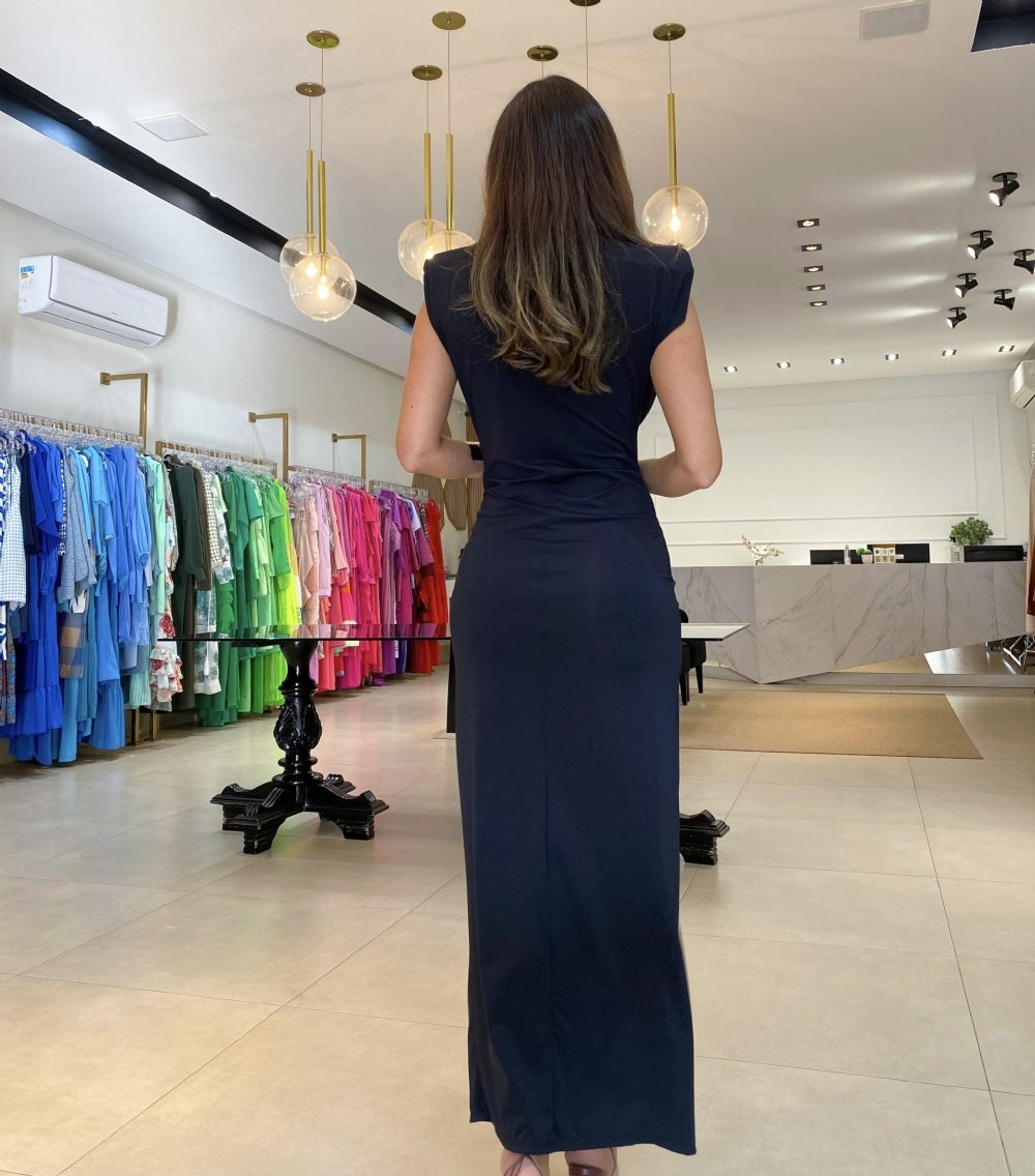 Vivian - Draped Split Dress with Deep Neckline