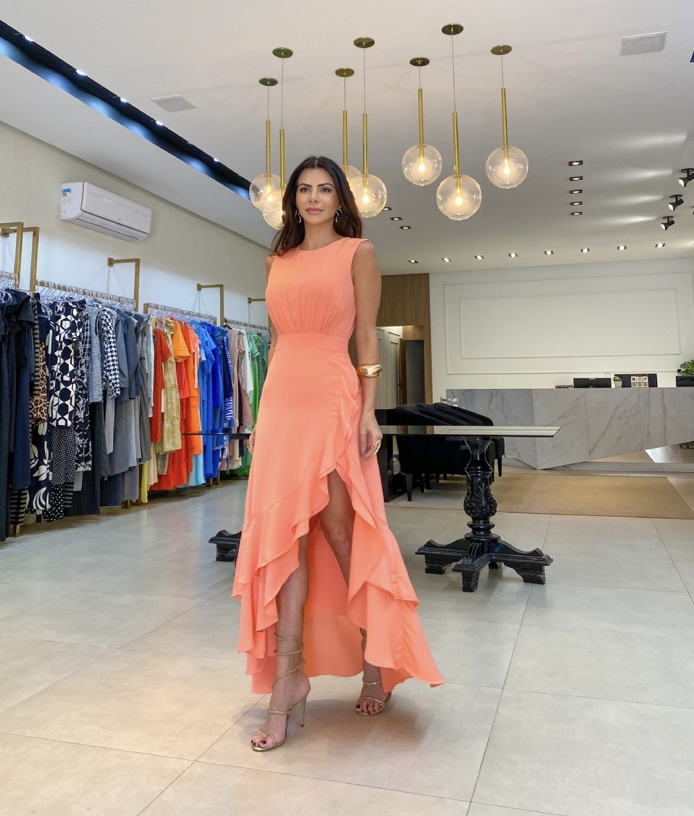 Rachelle - Asymmetrical Long Dress with Ruffles