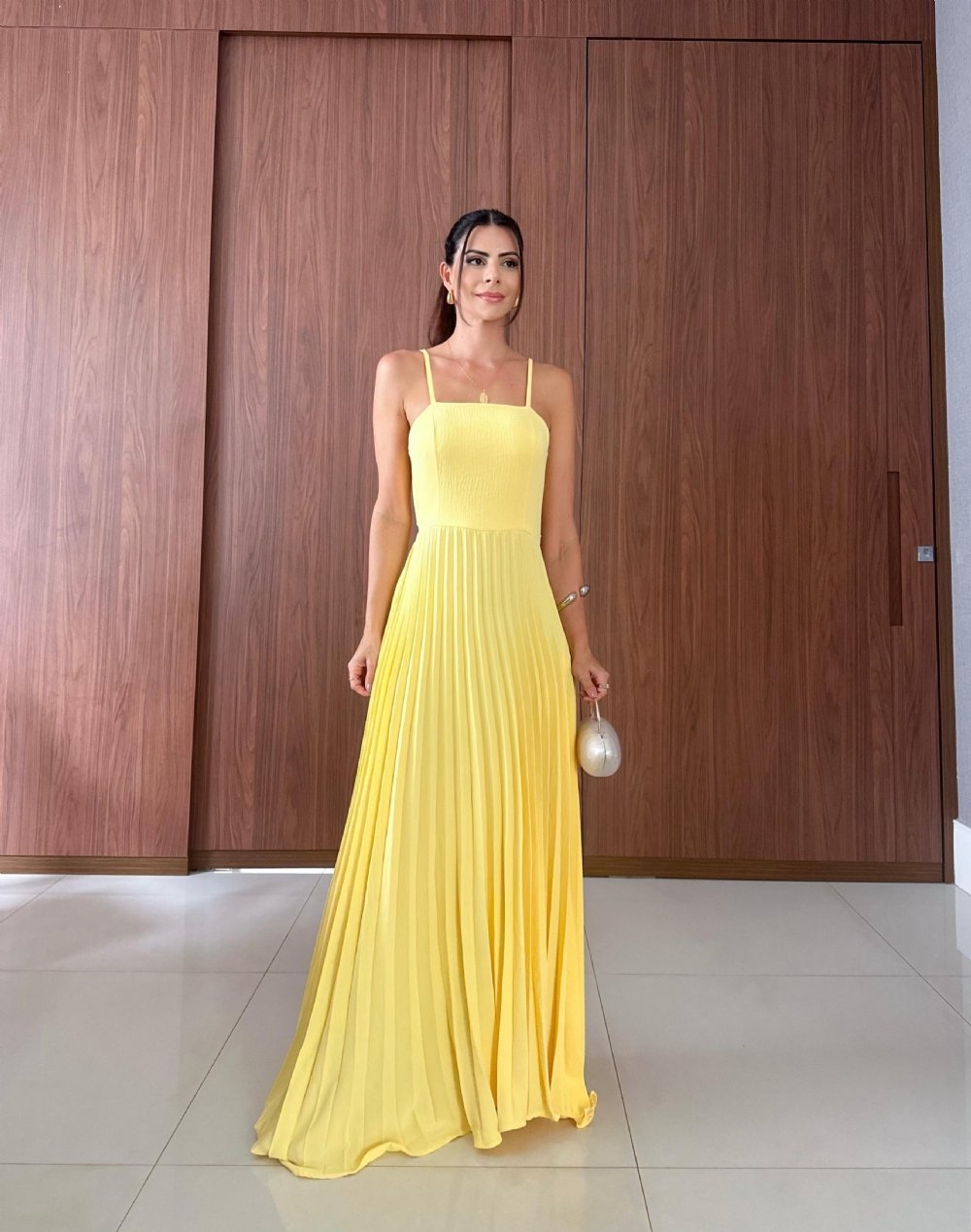 Kimberly - Long Pleated Dress with Thin Straps