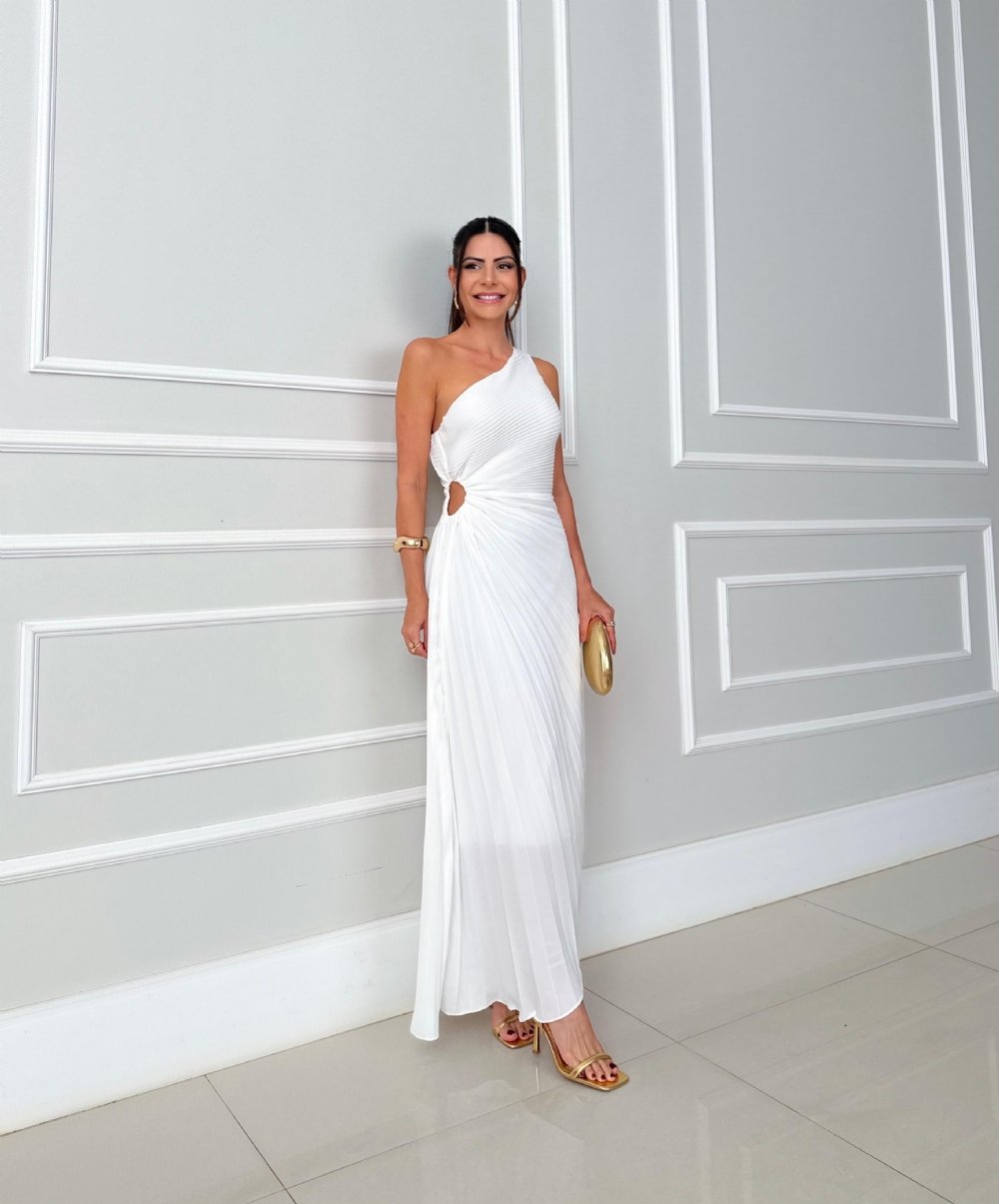 Fanny - Asymmetrical Pleated Long Dress with Cutout