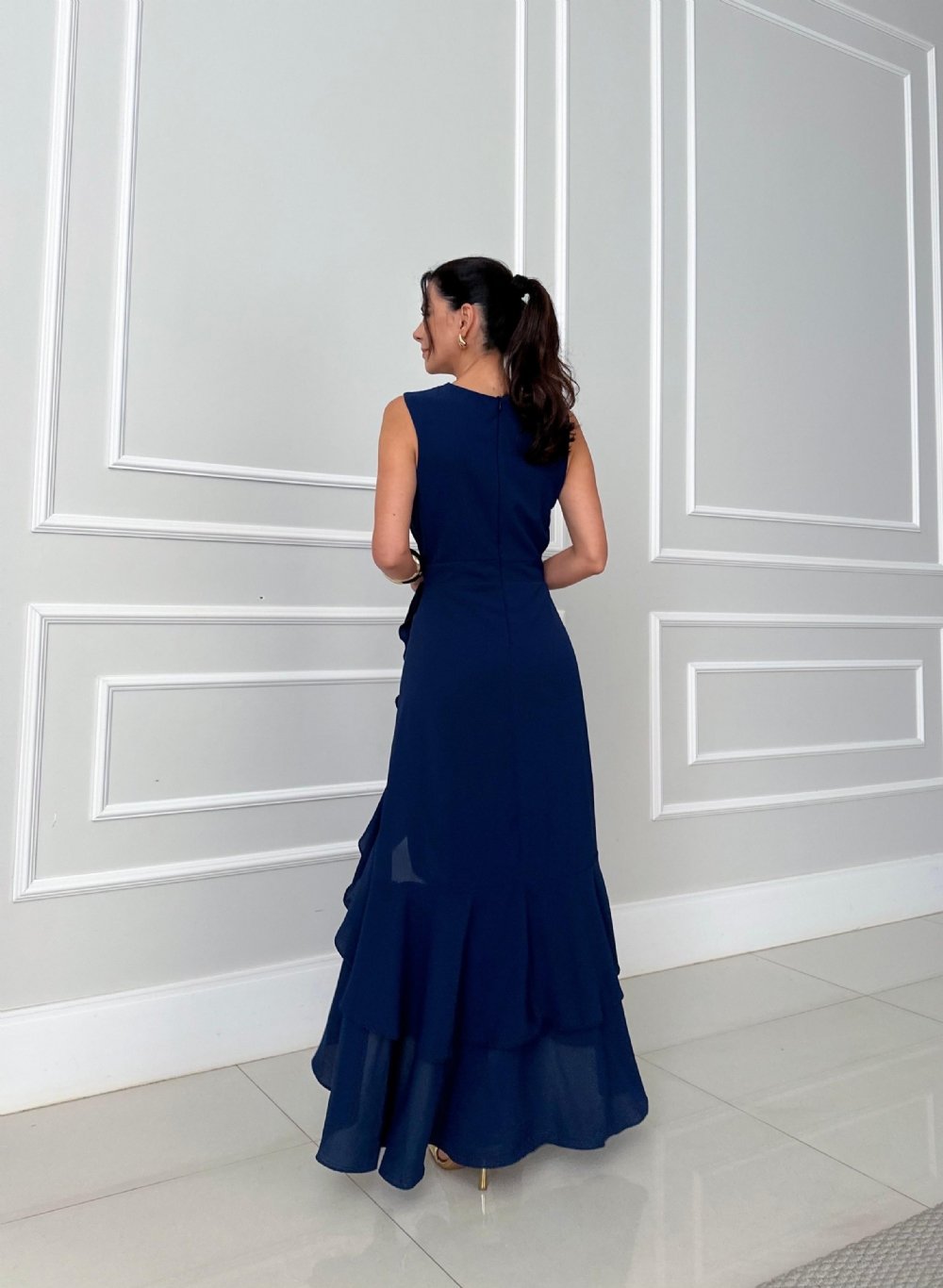 Rachelle - Asymmetrical Long Dress with Ruffles