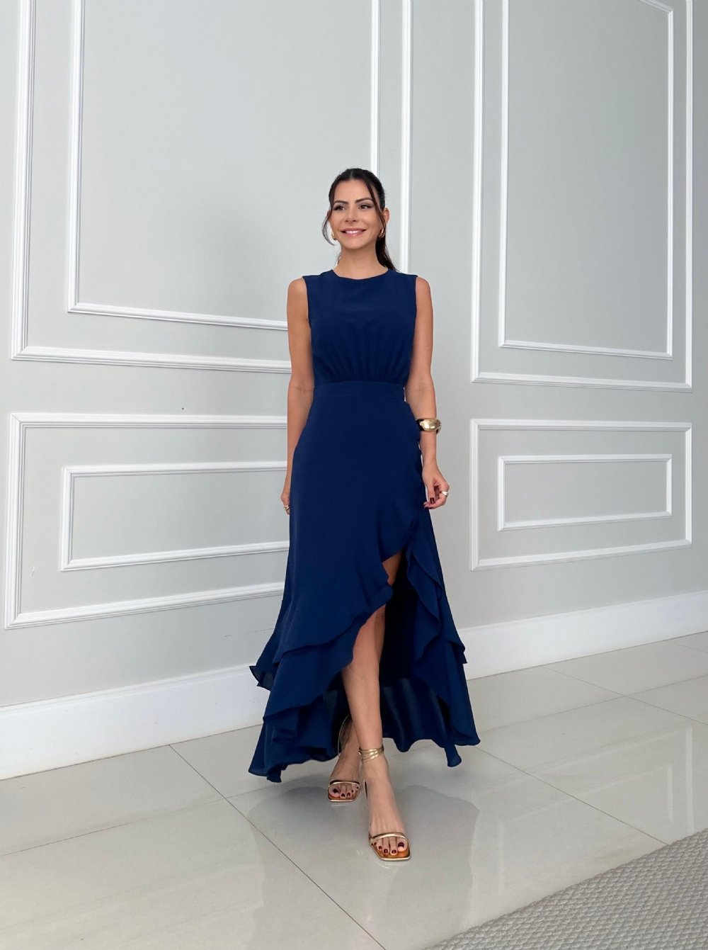 Rachelle - Asymmetrical Long Dress with Ruffles