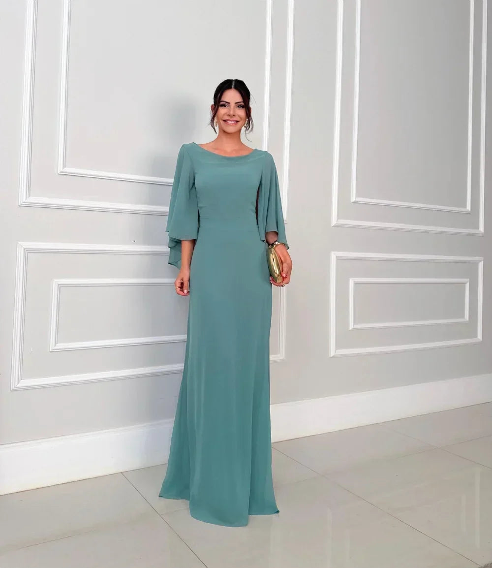 Claire - Elegant long dress with voile sleeves