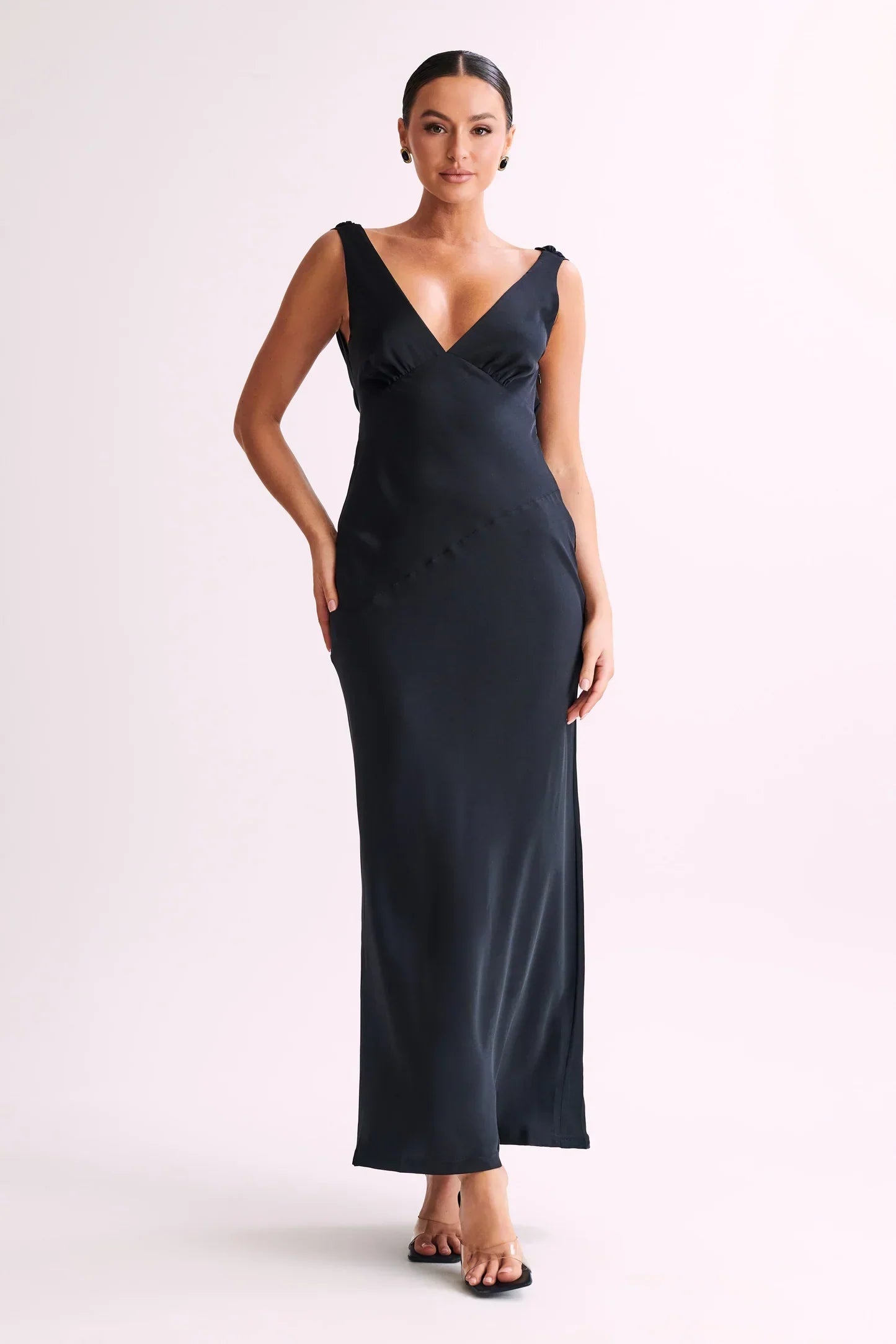 Nadia - Long Satin Dress with Draped Back