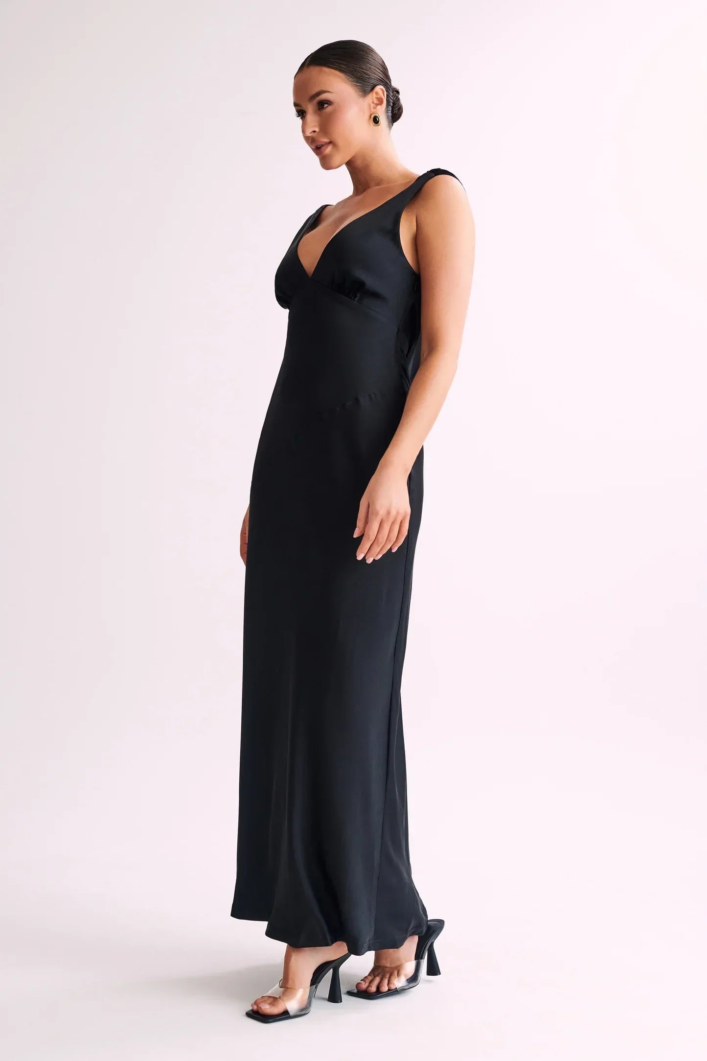 Nadia - Long Satin Dress with Draped Back