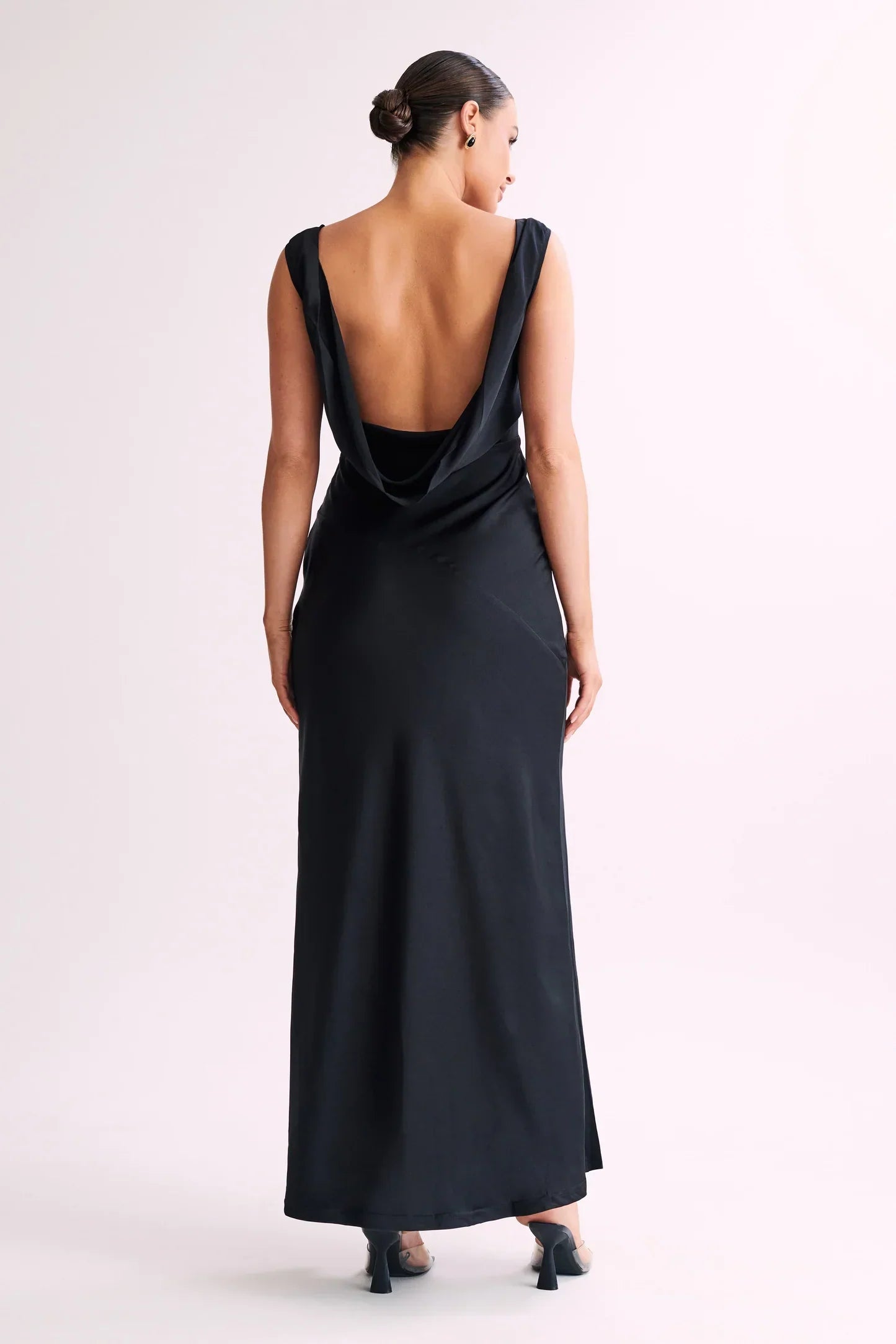 Nadia - Long Satin Dress with Draped Back