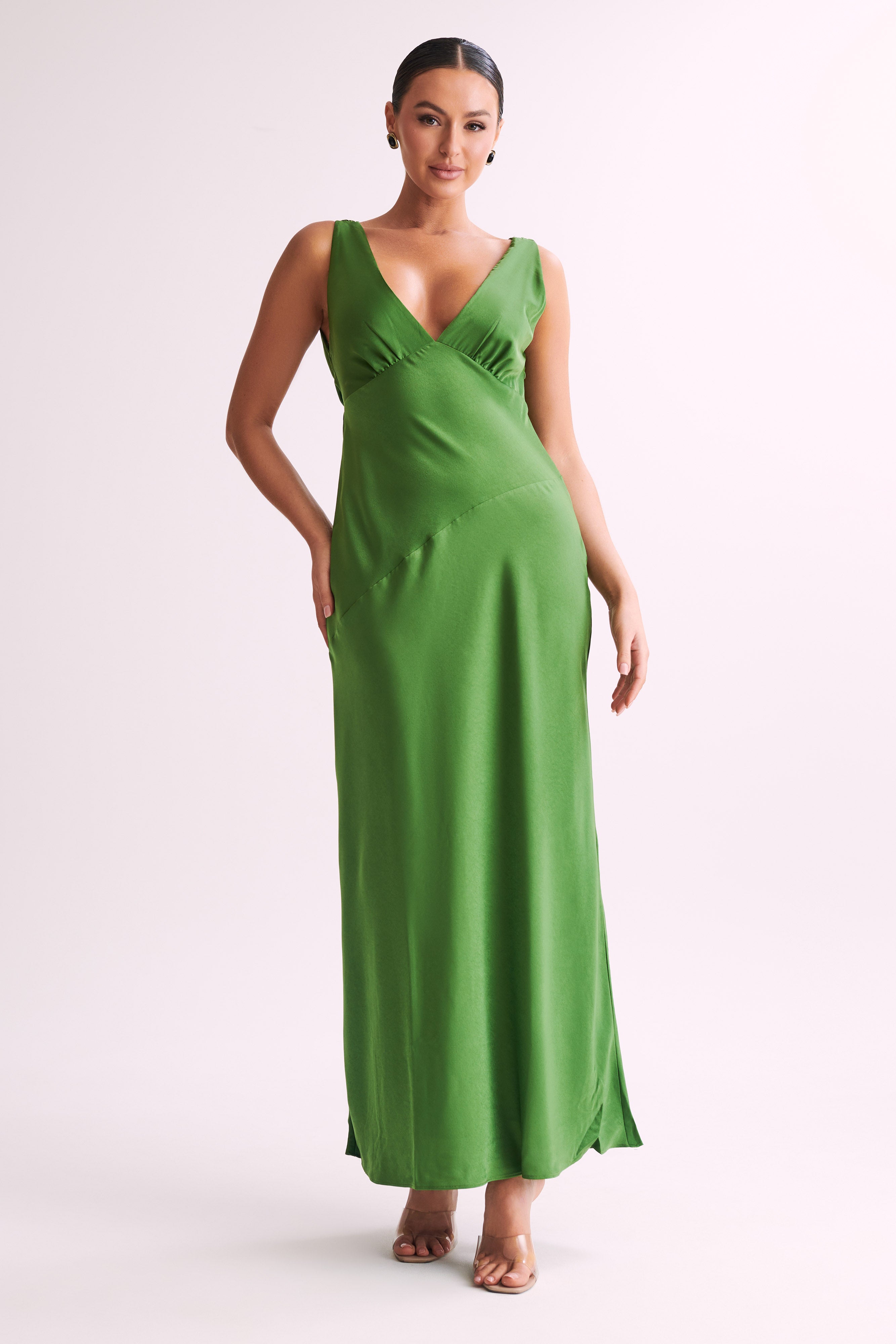 Nadia - Long Satin Dress with Draped Back