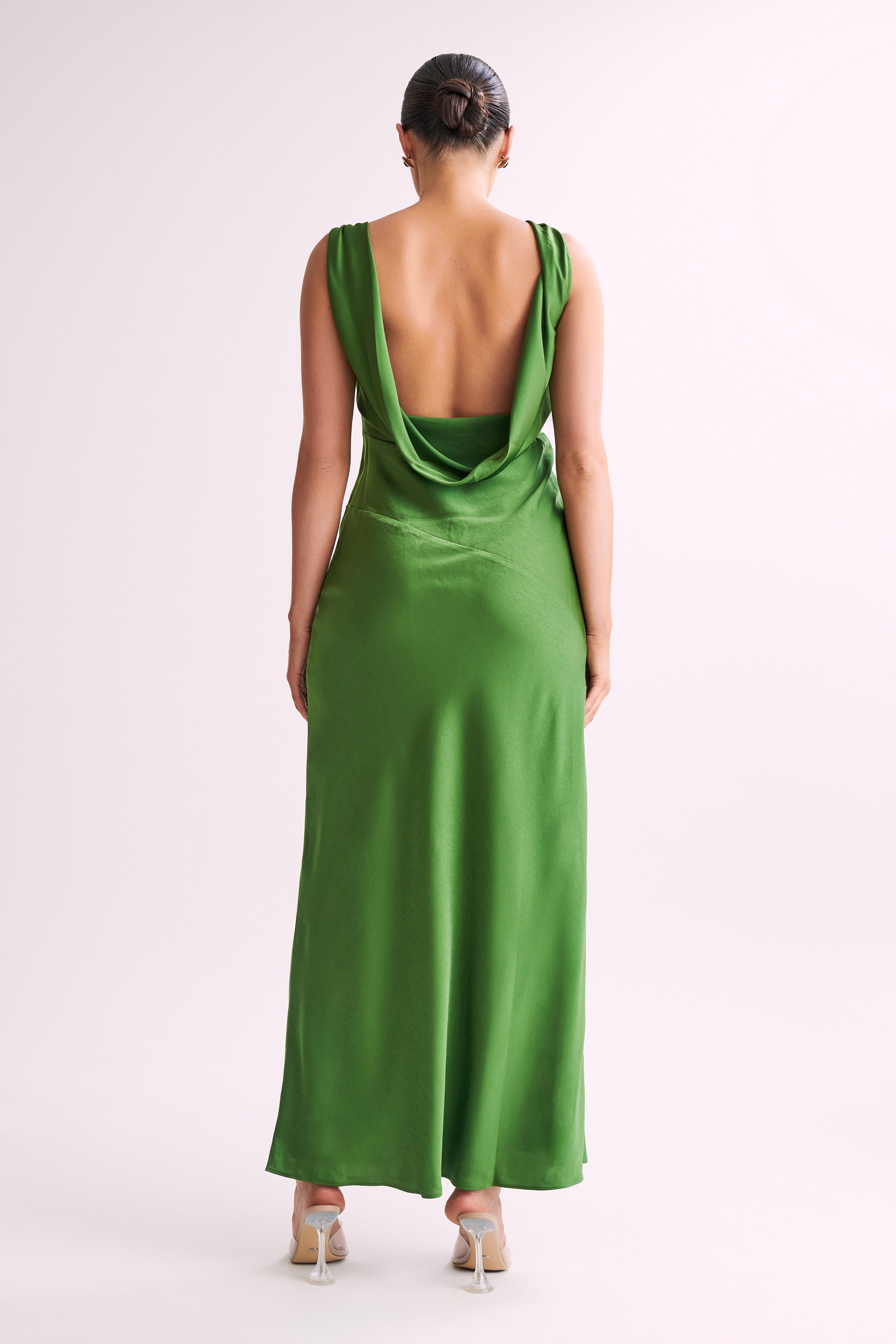 Nadia - Long Satin Dress with Draped Back