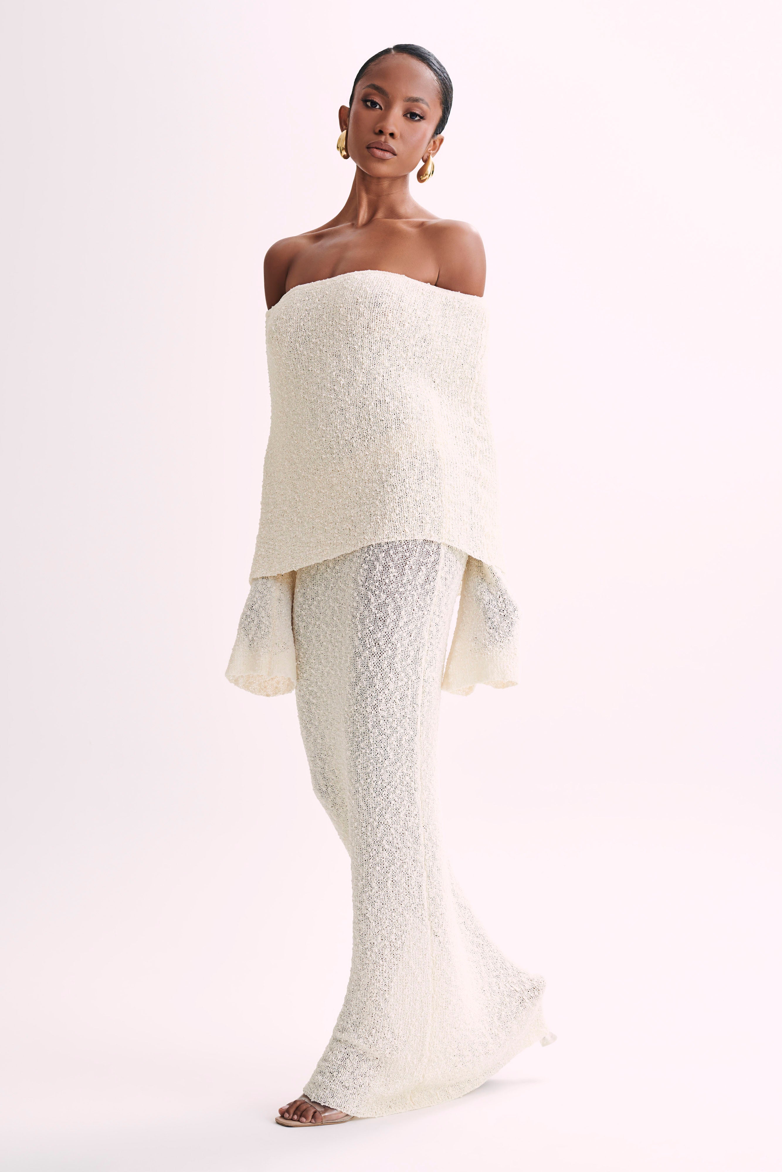 Marisol - Long Textured Dress with Off-Shoulder Design