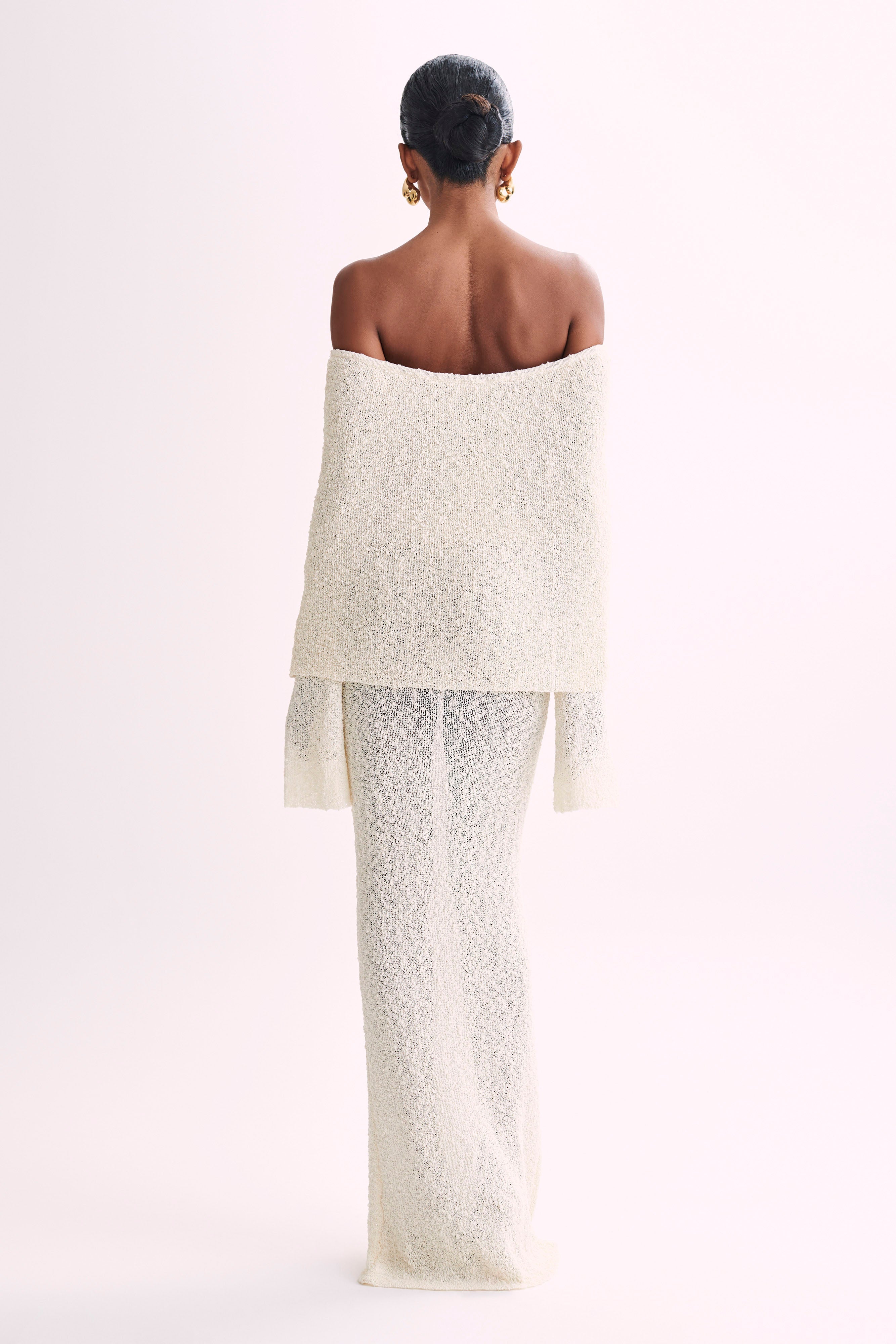 Marisol - Long Textured Dress with Off-Shoulder Design