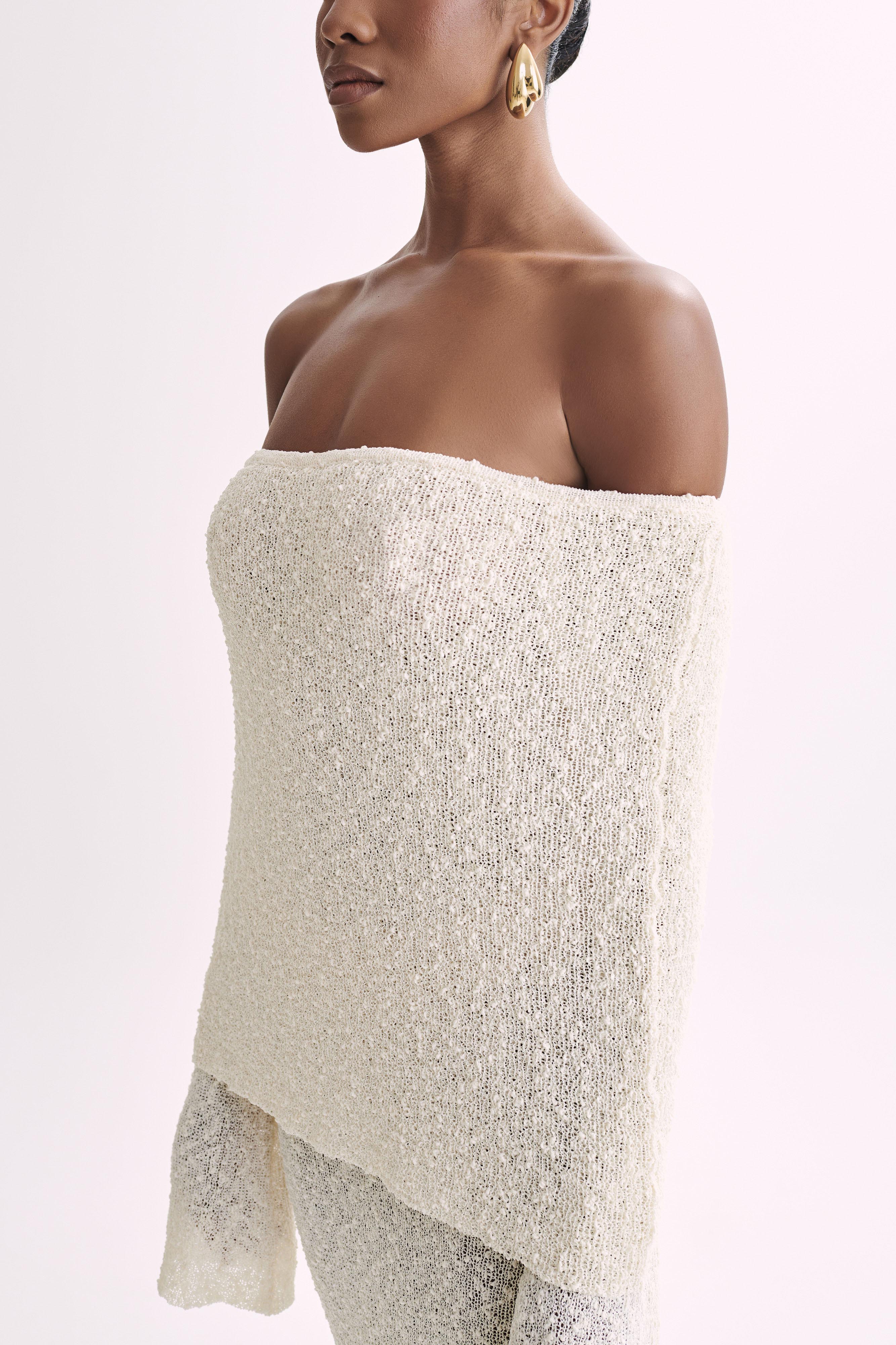 Marisol - Long Textured Dress with Off-Shoulder Design