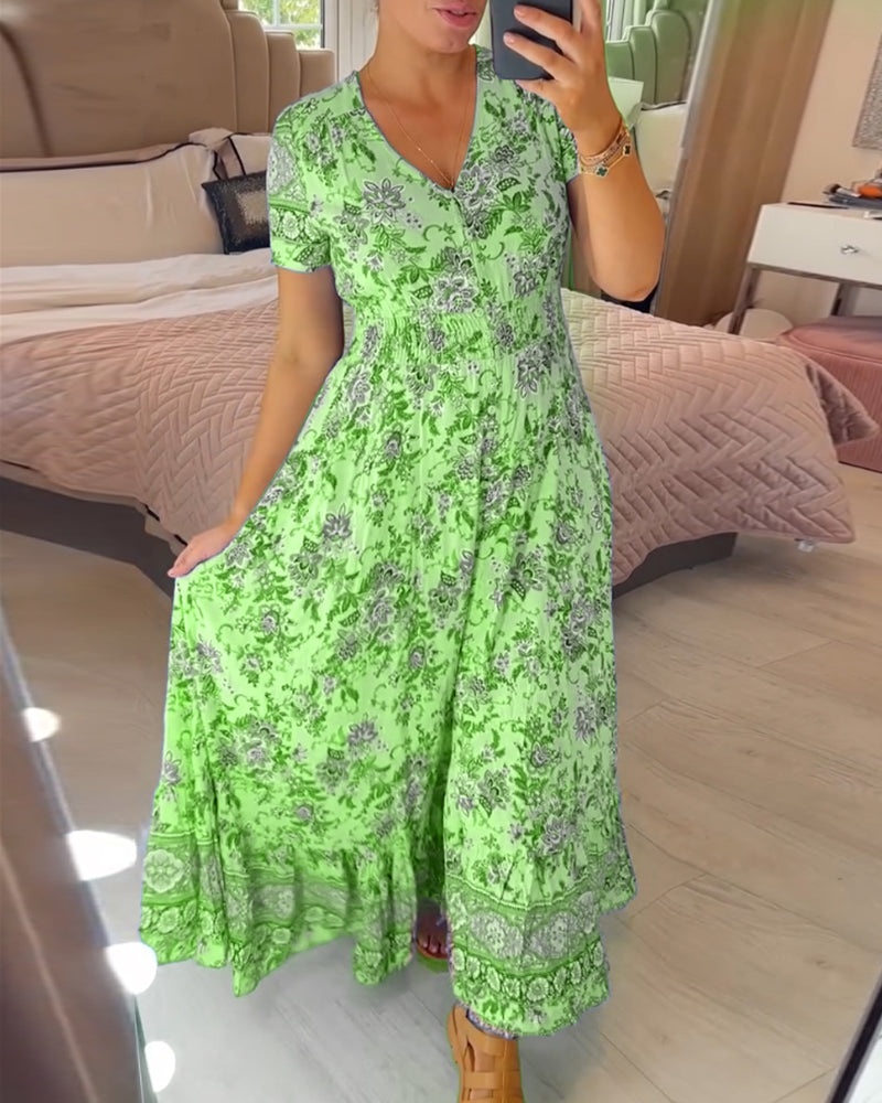 Sarah - Elegant Floral V-Neck Dress