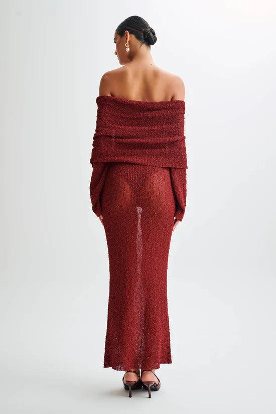 Marisol - Long Textured Dress with Off-Shoulder Design