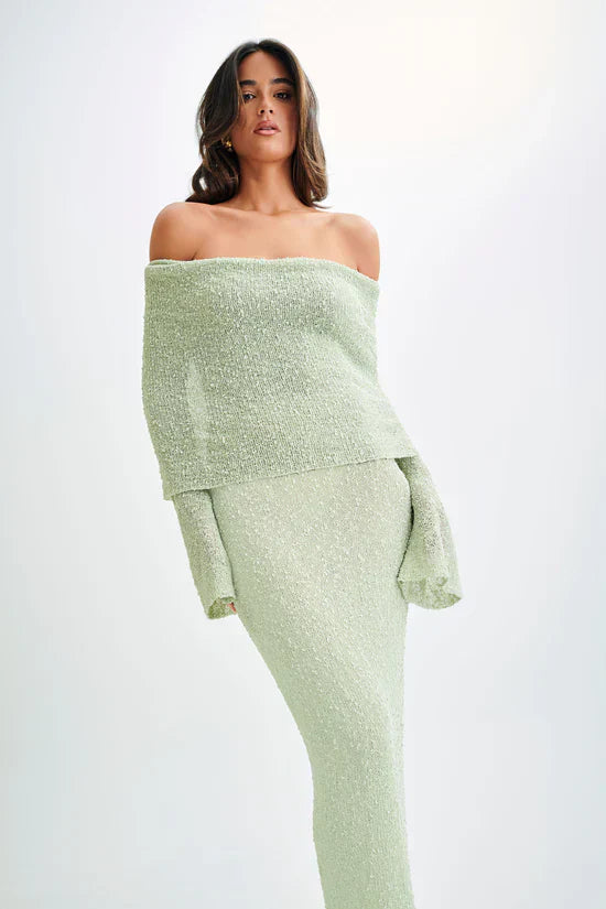 Marisol - Long Textured Dress with Off-Shoulder Design
