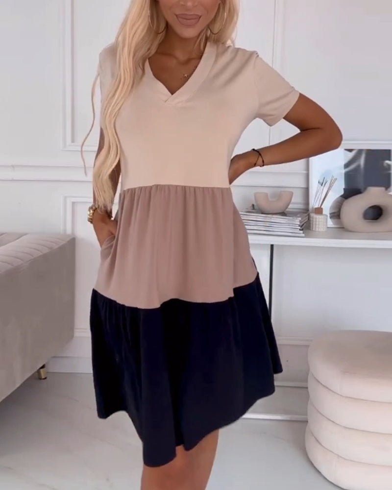 Alva – Casual Short Sleeve Color Block Dress