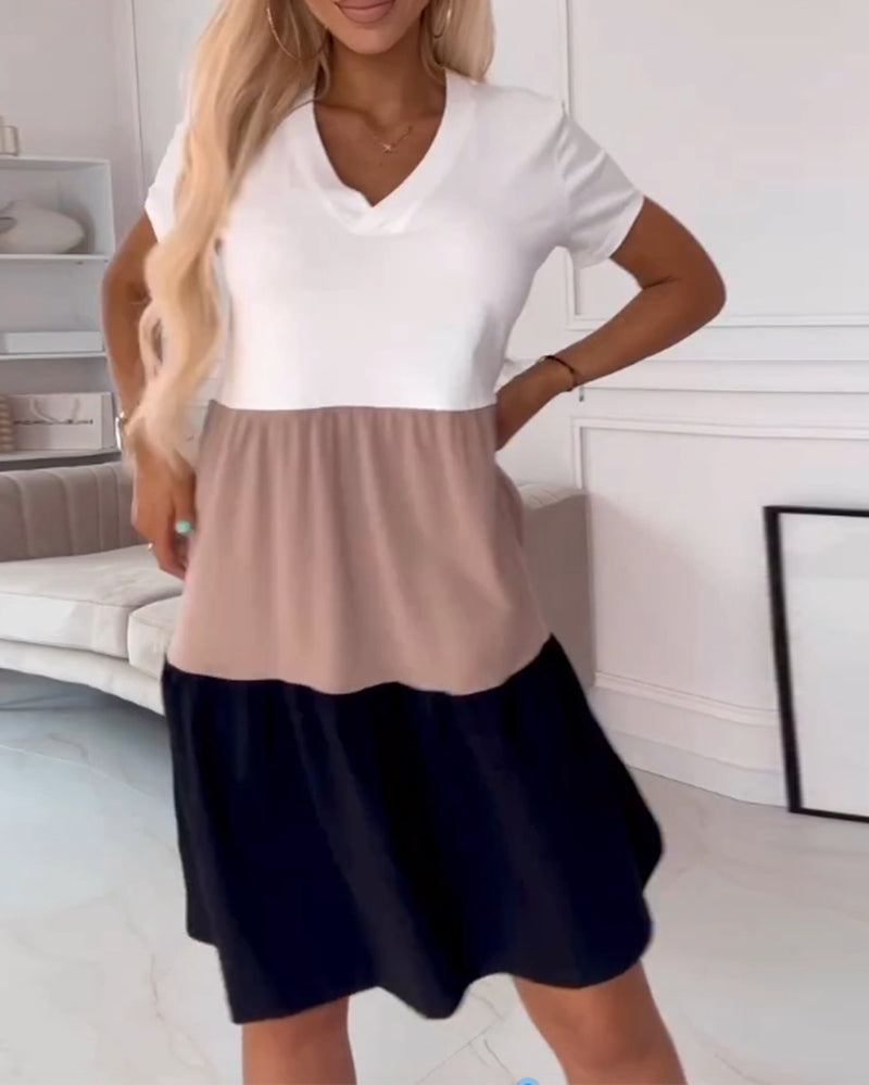 Alva – Casual Short Sleeve Color Block Dress