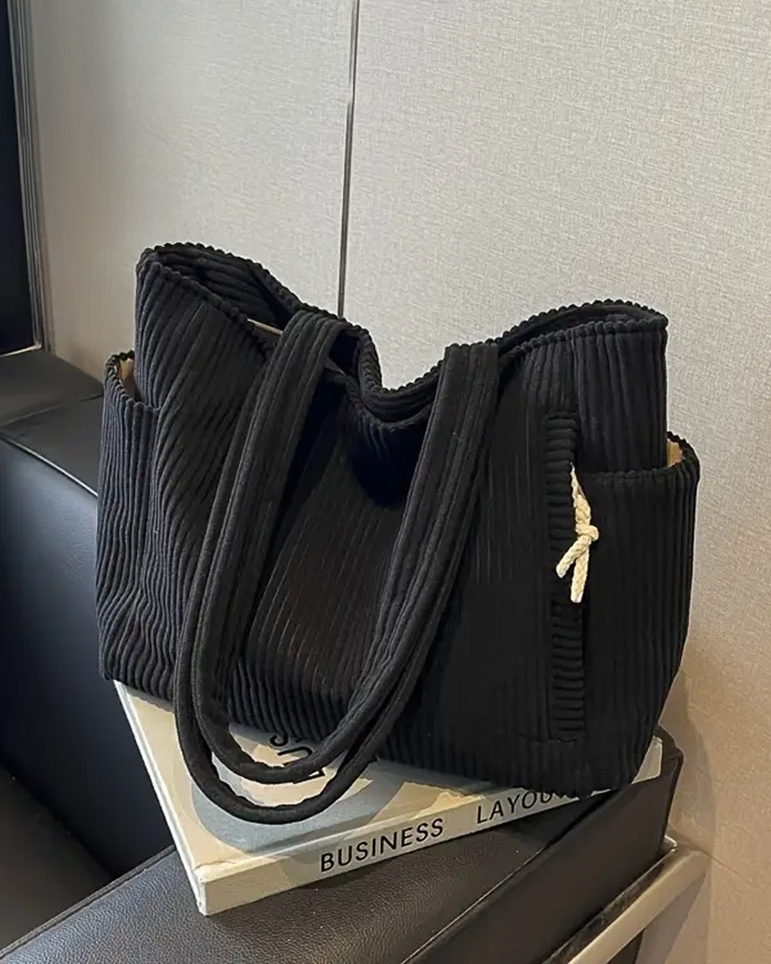 Tilda – Ribbed Tote Bag with Decorative Cord