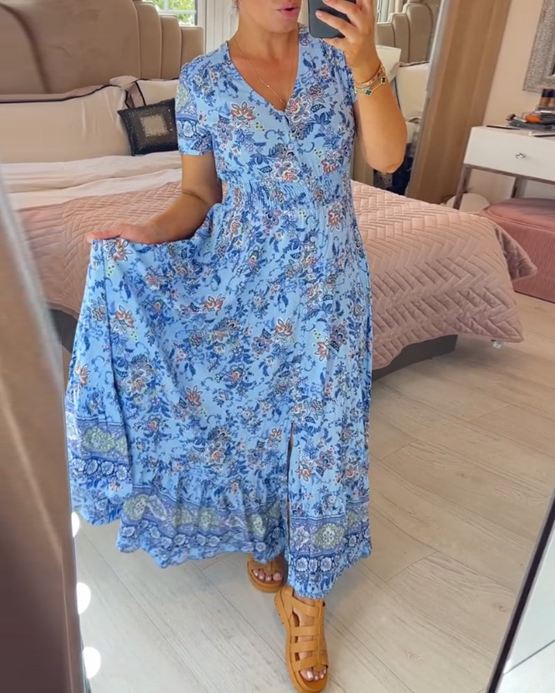 Sarah - Elegant Floral V-Neck Dress