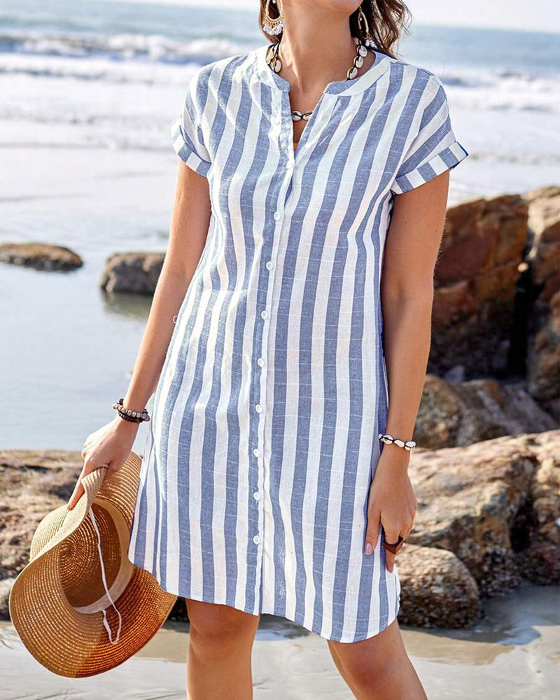 Louisa – Elegant Striped Shirt Dress