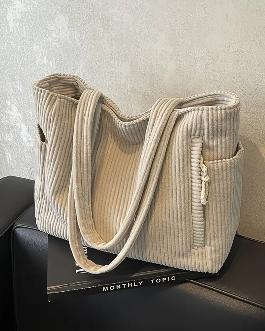 Tilda – Ribbed Tote Bag with Decorative Cord