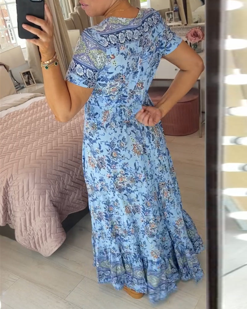 Sarah - Elegant Floral V-Neck Dress