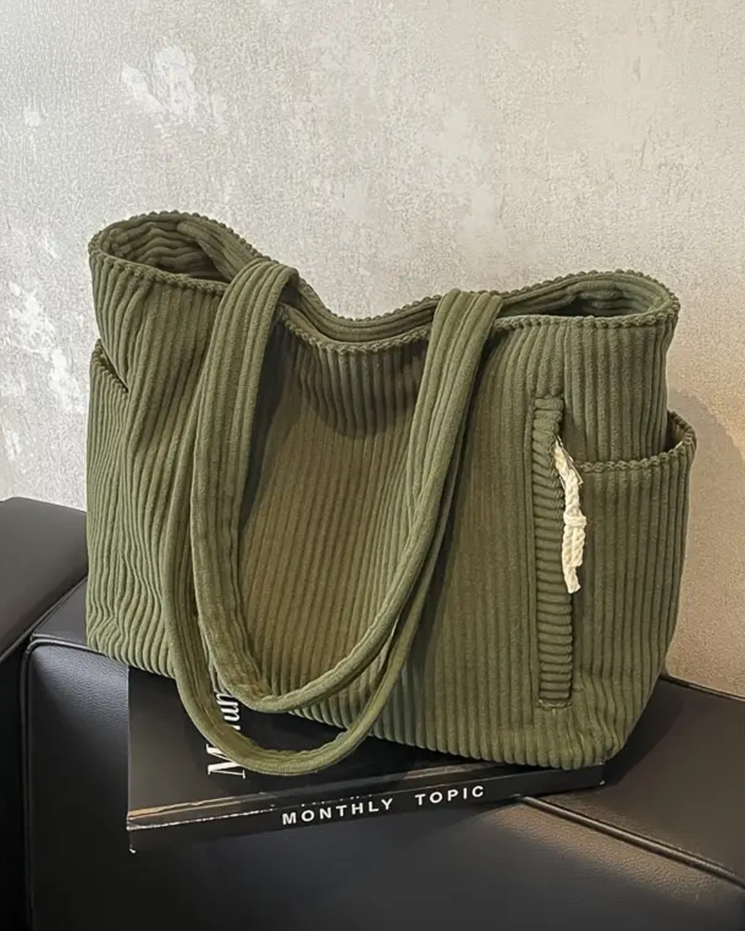Tilda – Ribbed Tote Bag with Decorative Cord