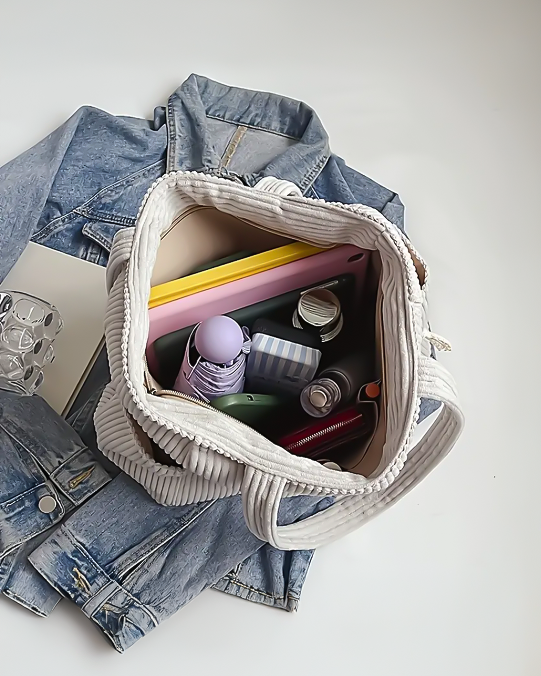 Tilda – Ribbed Tote Bag with Decorative Cord