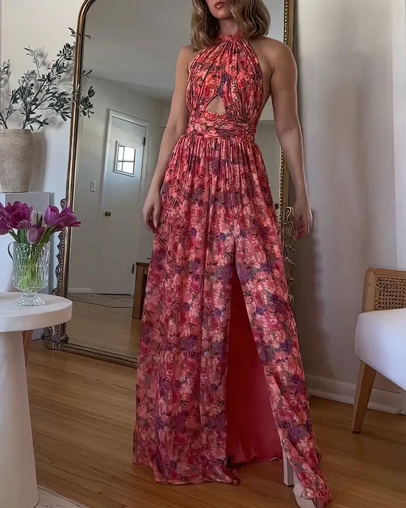 Isa Luna – Long backless dress with floral print