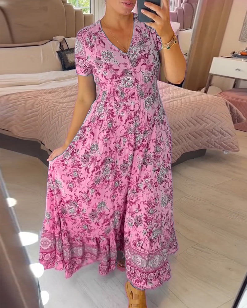Sarah - Elegant Floral V-Neck Dress
