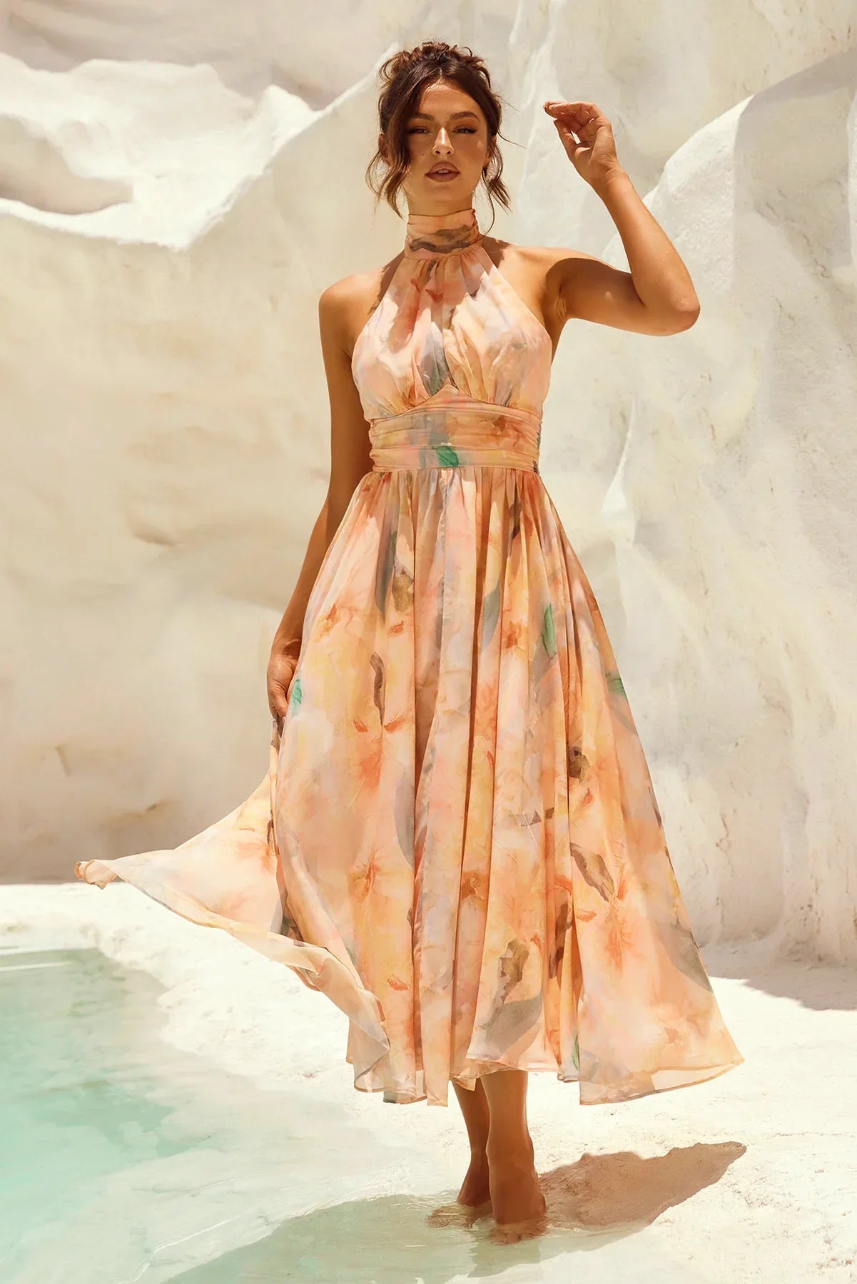 Livia - Backless Dress with Watercolor Print