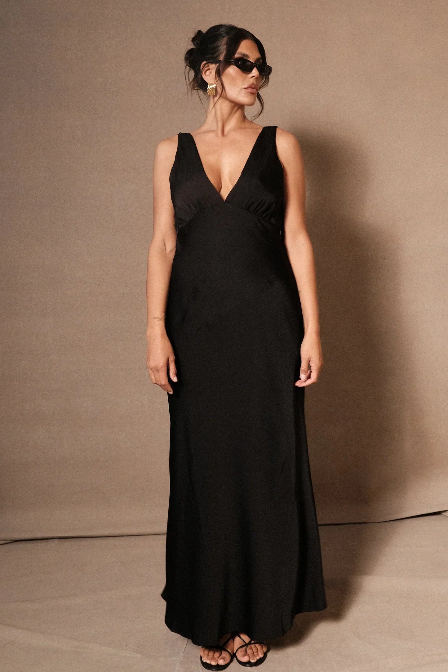Nadia - Long Satin Dress with Draped Back