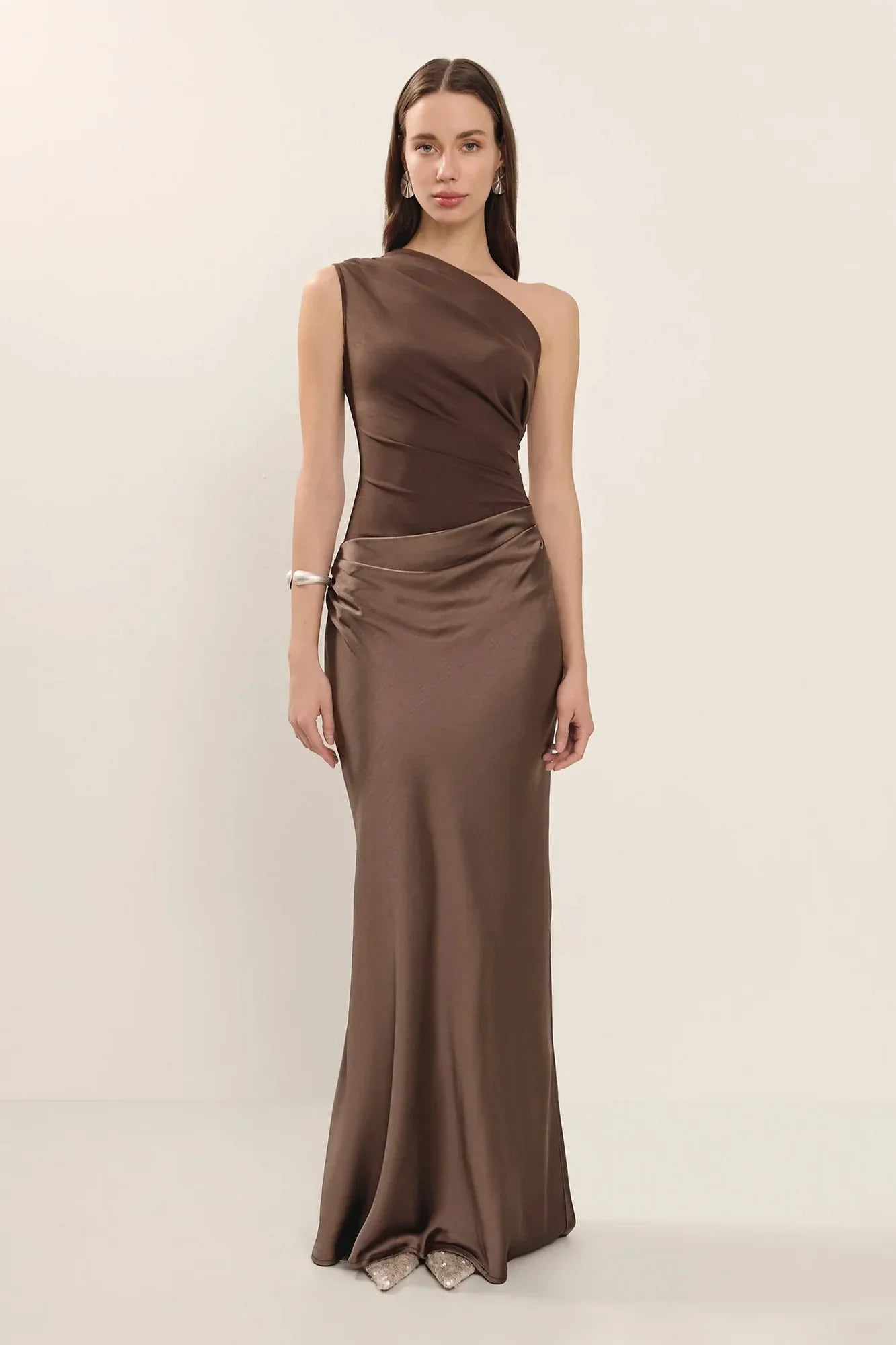 Ginette - One-Shoulder Pleated Maxi Dress