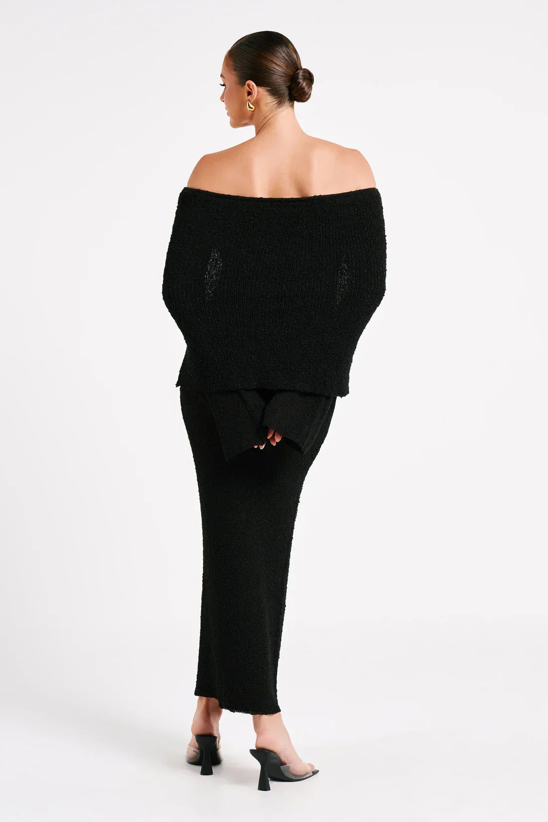 Marisol - Long Textured Dress with Off-Shoulder Design