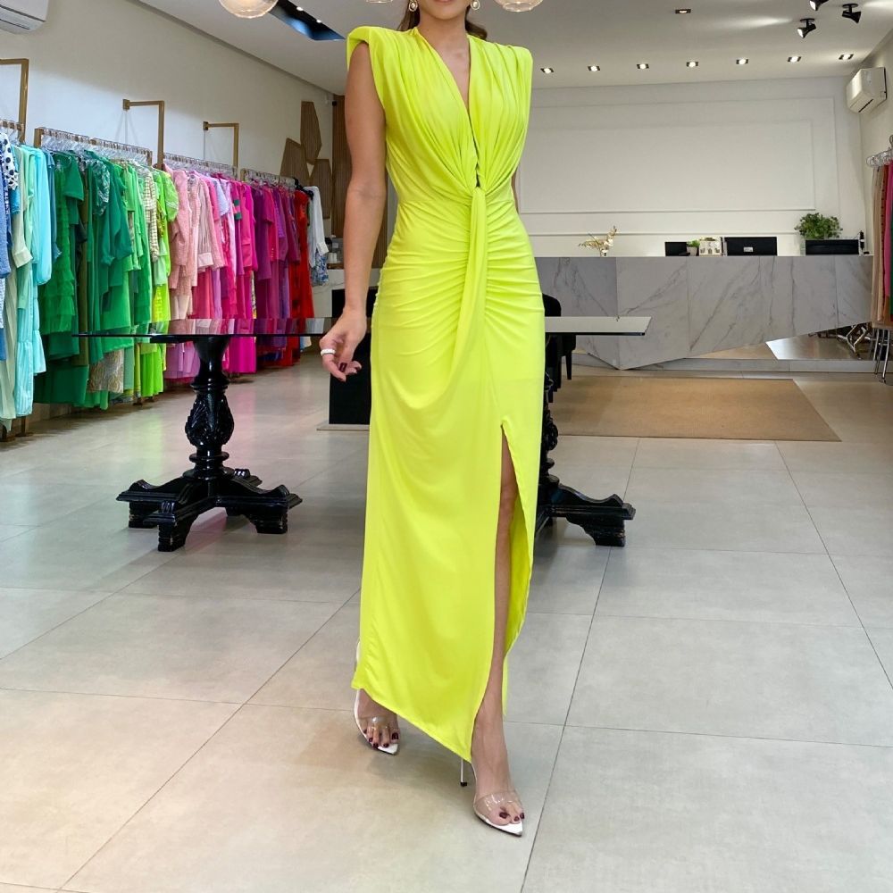 Vivian - Draped Split Dress with Deep Neckline