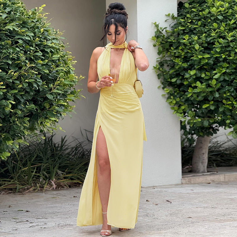 Antonia - Backless Split Dress with Deep V-Neck