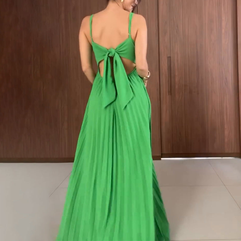 Kimberly - Long Pleated Dress with Thin Straps