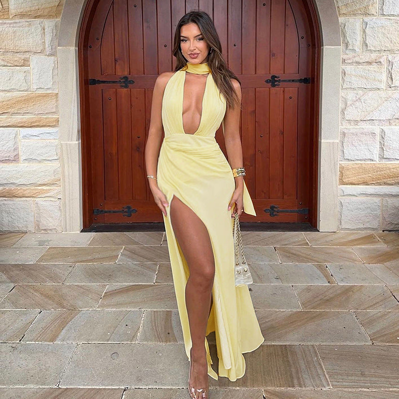 Antonia - Backless Split Dress with Deep V-Neck