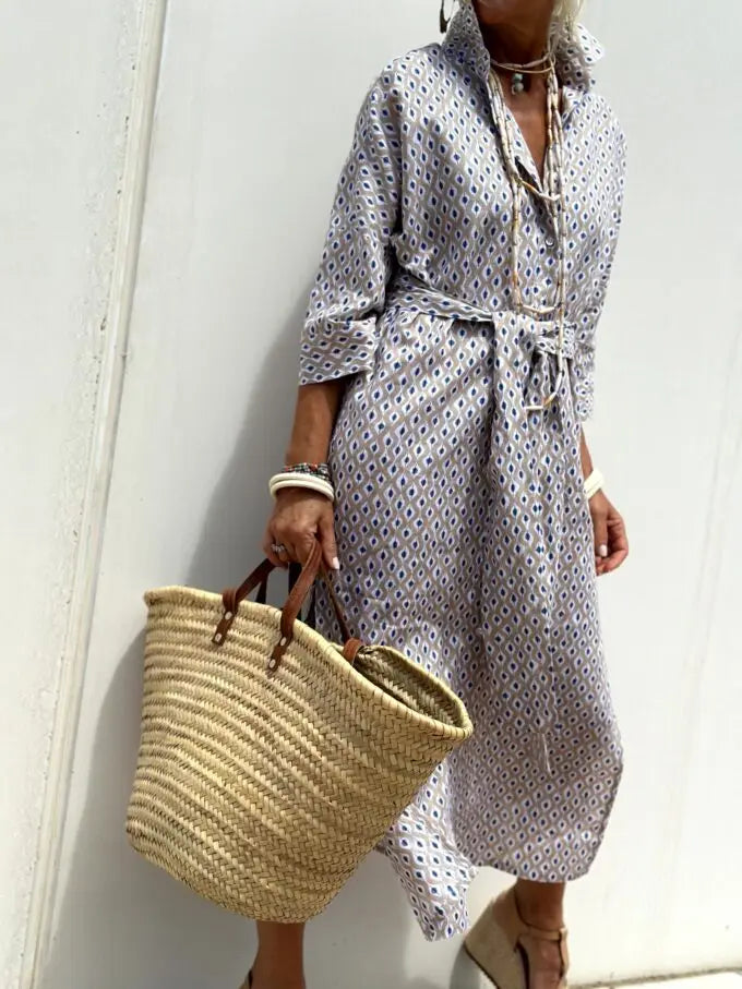 Sophia – Elegant Striped Shirt Dress