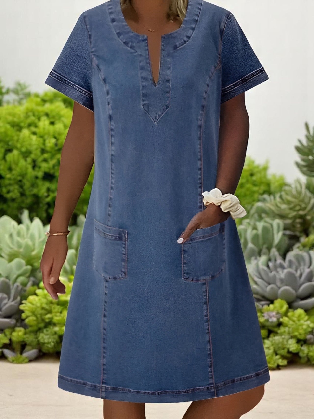 Mégane – Soft Denim Dress with Front Pockets