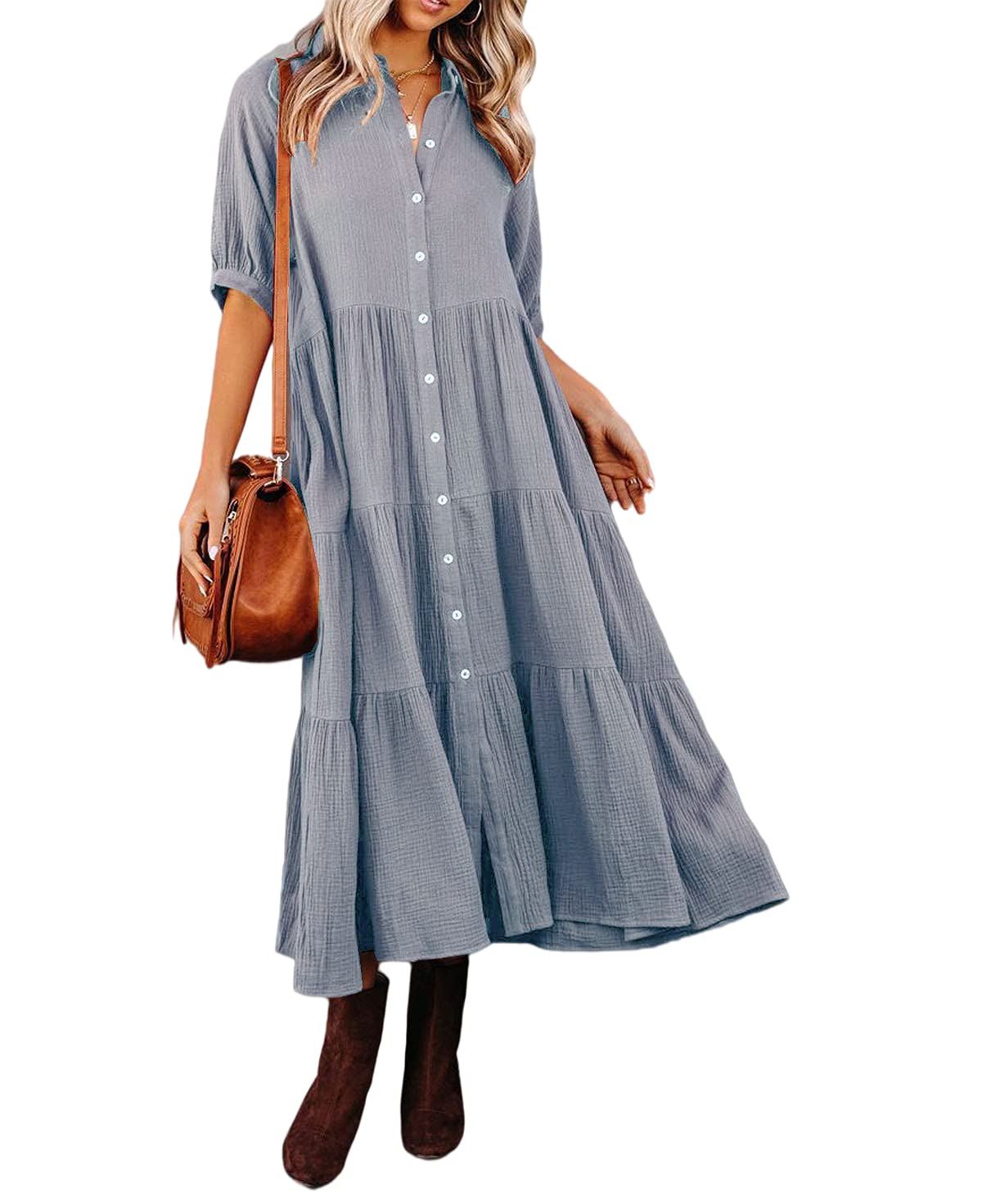 Caroline - Luxurious Ruffled Shirt Dress