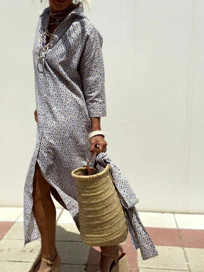 Sophia – Elegant Striped Shirt Dress
