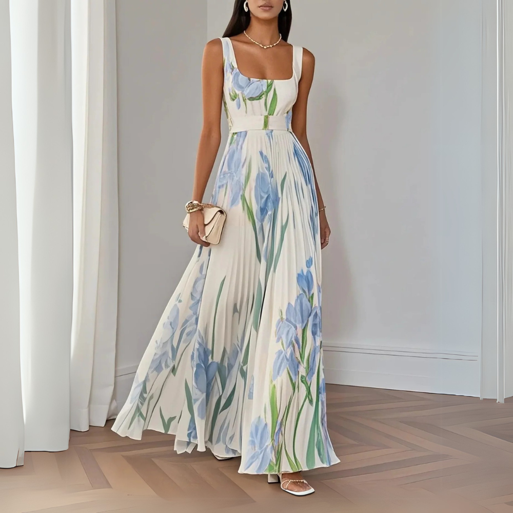Nancy – Long Pleated Floral Dress with Refined Style for Women