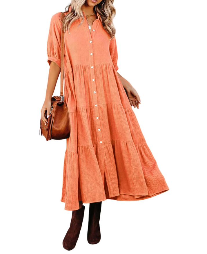 Caroline - Luxurious Ruffled Shirt Dress