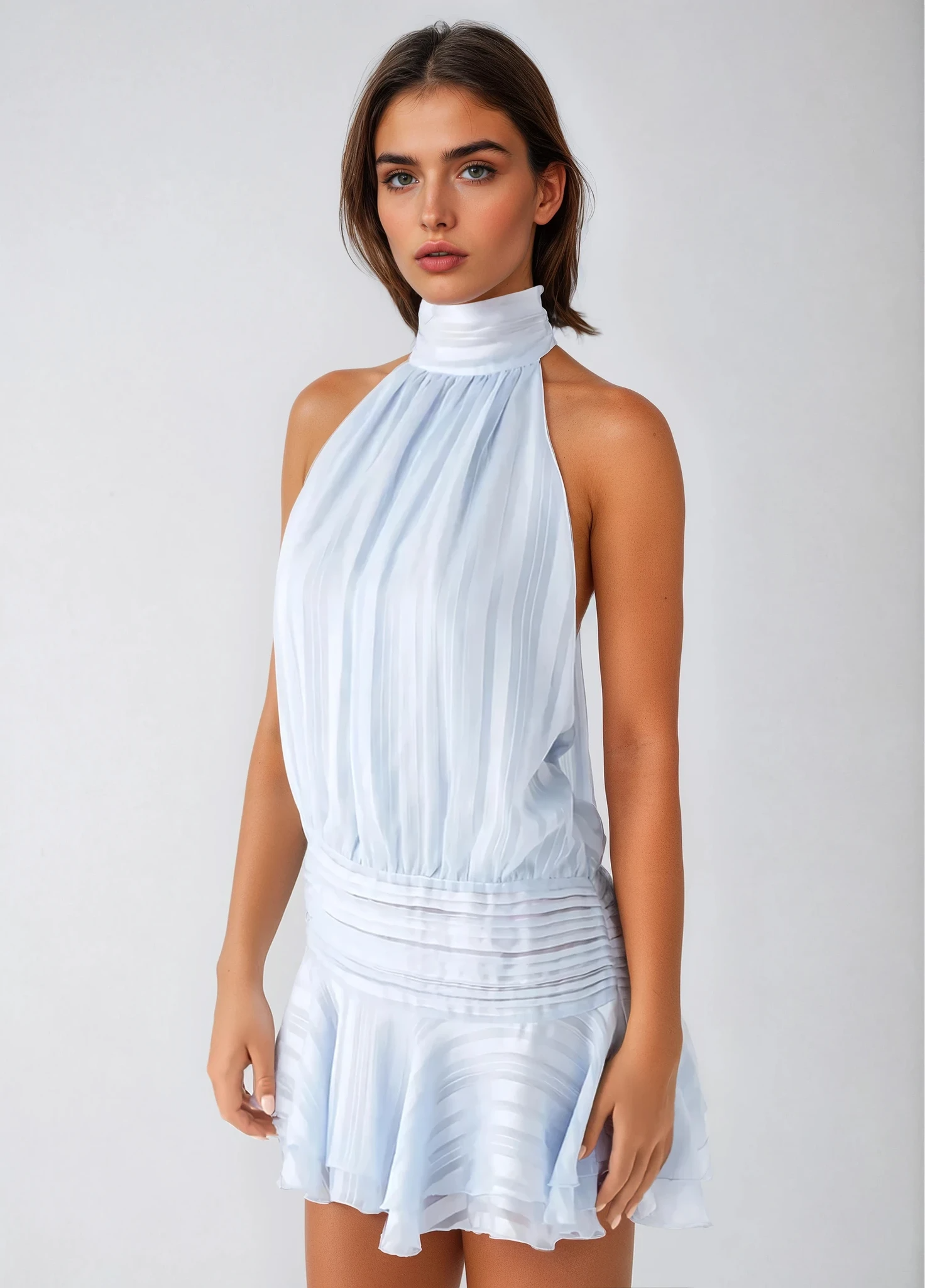 Roselyn – Short Chiffon Dress with Beaded Waist