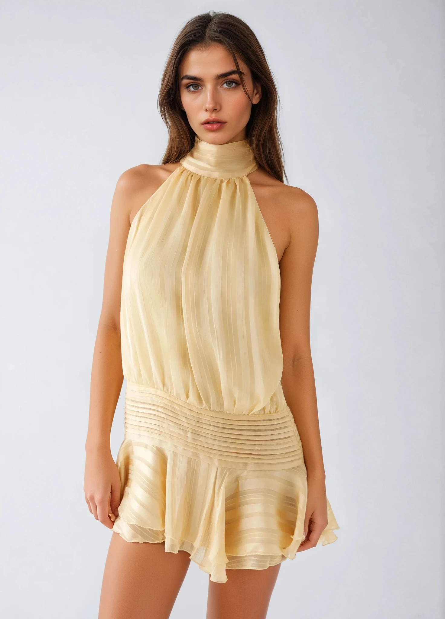 Roselyn – Short Chiffon Dress with Beaded Waist